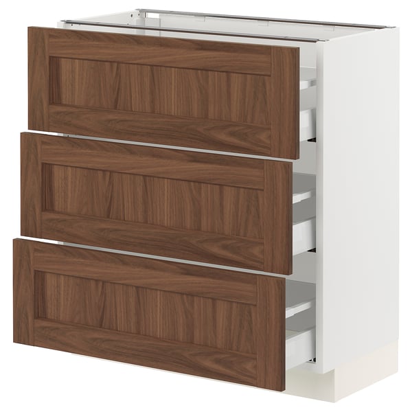 SEKTION / MAXIMERA Armoire inférieure 3 tiroirs, blanc Enköping/brun effet noyer, 30x15x30 "