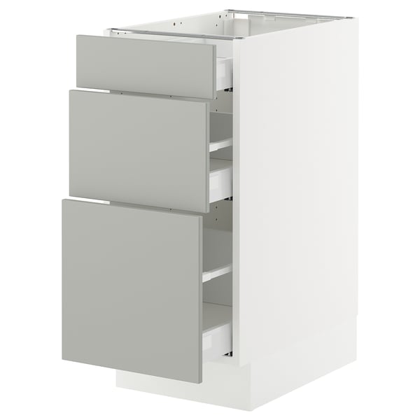 SEKTION / MAXIMERA Armoire inférieure 3 tiroirs, blanc/Havstorp gris clair, 15x24x30 "
