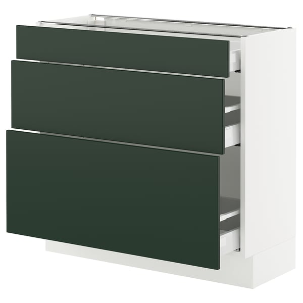 SEKTION / MAXIMERA Armoire inférieure 3 tiroirs, blanc/Havstorp vert profond, 36x15x30 "