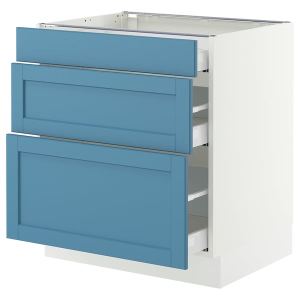 SEKTION / MAXIMERA Armoire inférieure 3 tiroirs, blanc/Lerhyttan bleu, 30x24x30 "