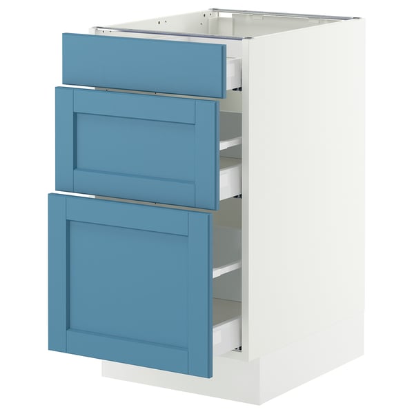 SEKTION / MAXIMERA Armoire inférieure 3 tiroirs, blanc/Lerhyttan bleu, 18x24x30 "