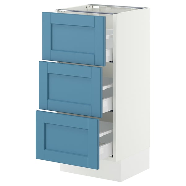 SEKTION / MAXIMERA Armoire inférieure 3 tiroirs, blanc/Lerhyttan bleu, 15x15x30 "