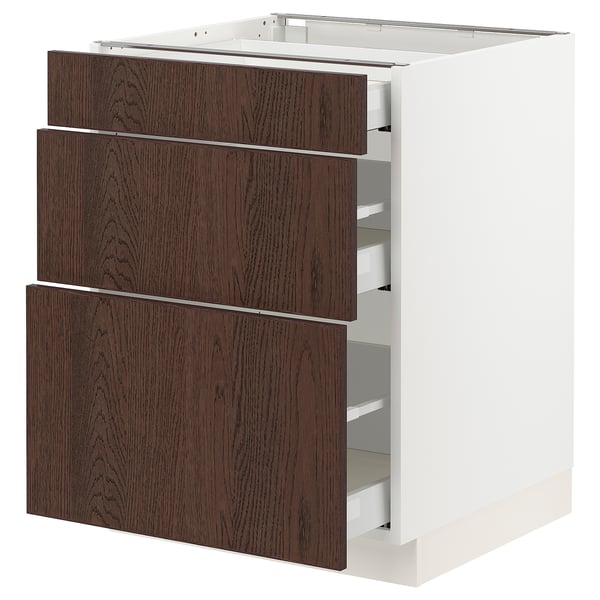 SEKTION / MAXIMERA Armoire inférieure 3 tiroirs, blanc/Sinarp brun, 24x24x30 "