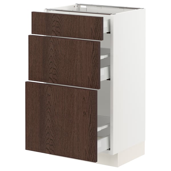 SEKTION / MAXIMERA Armoire inférieure 3 tiroirs, blanc/Sinarp brun, 18x15x30 "