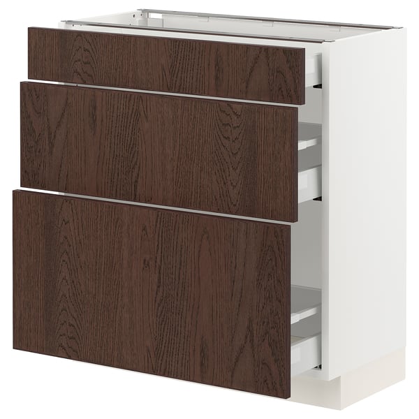 SEKTION / MAXIMERA Armoire inférieure 3 tiroirs, blanc/Sinarp brun, 30x15x30 "