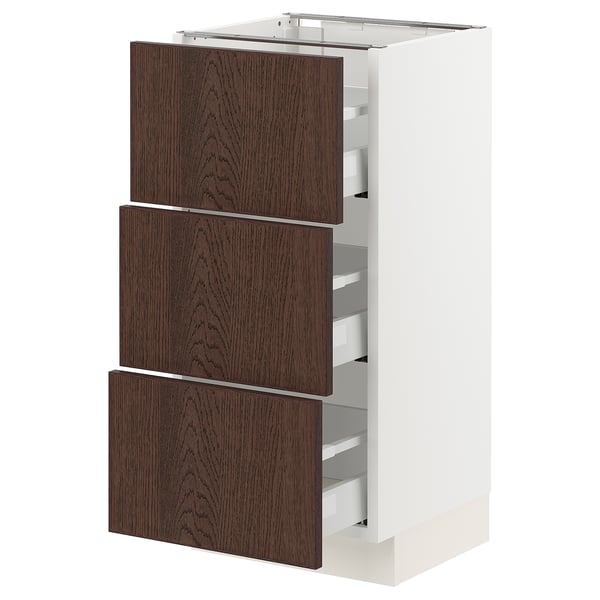 SEKTION / MAXIMERA Armoire inférieure 3 tiroirs, blanc/Sinarp brun, 15x15x30 "