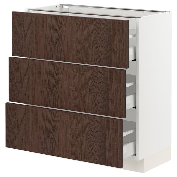 SEKTION / MAXIMERA Armoire inférieure 3 tiroirs, blanc/Sinarp brun, 30x15x30 "