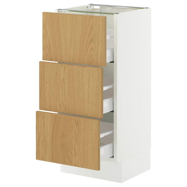 SEKTION / MAXIMERA Armoire inférieure 3 tiroirs, blanc/Sinarp chêne plaqué, 15x15x30 "