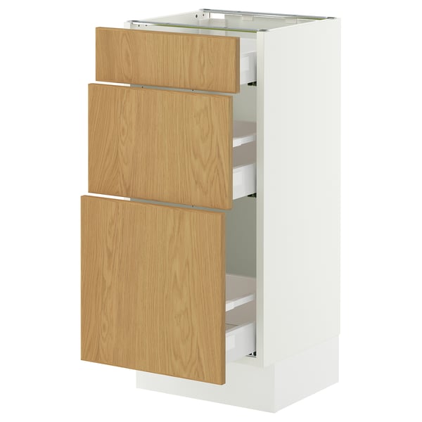 SEKTION / MAXIMERA Armoire inférieure 3 tiroirs, blanc/Sinarp chêne plaqué, 15x15x30 "