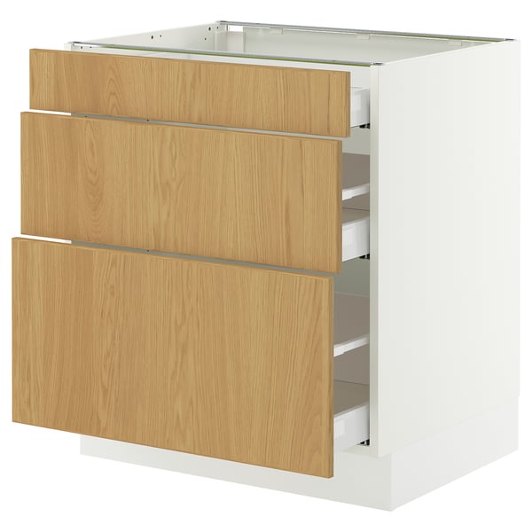 SEKTION / MAXIMERA Armoire inférieure 3 tiroirs, blanc/Sinarp chêne plaqué, 30x24x30 "