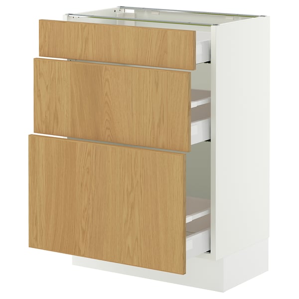 SEKTION / MAXIMERA Armoire inférieure 3 tiroirs, blanc/Sinarp chêne plaqué, 24x15x30 "