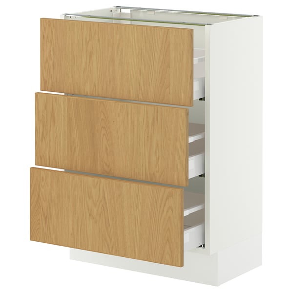 SEKTION / MAXIMERA Armoire inférieure 3 tiroirs, blanc/Sinarp chêne plaqué, 24x15x30 "