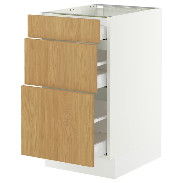SEKTION / MAXIMERA Armoire inférieure 3 tiroirs, blanc/Sinarp chêne plaqué, 18x24x30 "