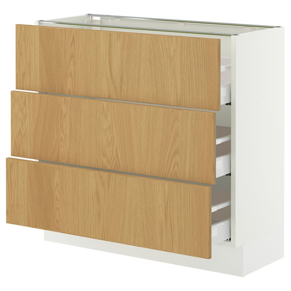 SEKTION / MAXIMERA Armoire inférieure 3 tiroirs, blanc/Sinarp chêne plaqué, 36x15x30 "