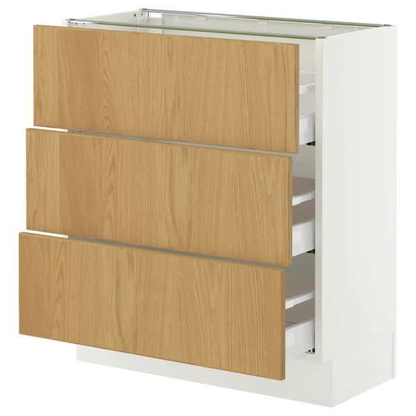 SEKTION / MAXIMERA Armoire inférieure 3 tiroirs, blanc/Sinarp chêne plaqué, 30x15x30 "