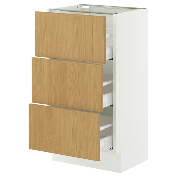 SEKTION / MAXIMERA Armoire inférieure 3 tiroirs, blanc/Sinarp chêne plaqué, 18x15x30 "