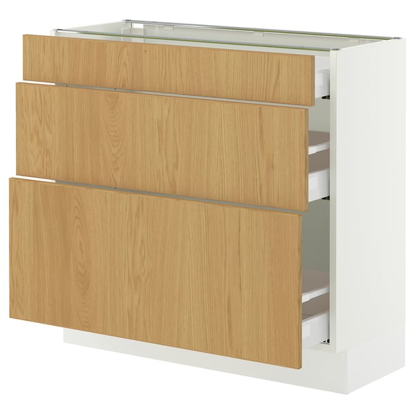 SEKTION / MAXIMERA Armoire inférieure 3 tiroirs, blanc/Sinarp chêne plaqué, 36x15x30 "