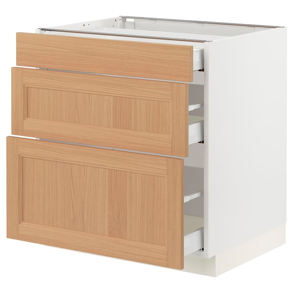 SEKTION / MAXIMERA Armoire inférieure 3 tiroirs, blanc/Vedhamn chêne, 30x24x30 "