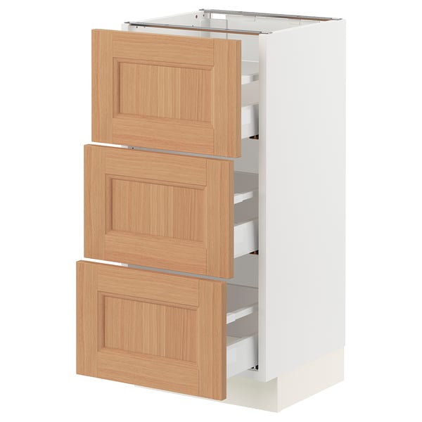 SEKTION / MAXIMERA Armoire inférieure 3 tiroirs, blanc/Vedhamn chêne, 15x15x30 "