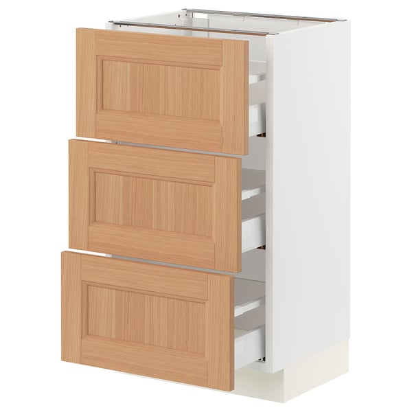 SEKTION / MAXIMERA Armoire inférieure 3 tiroirs, blanc/Vedhamn chêne, 18x15x30 "