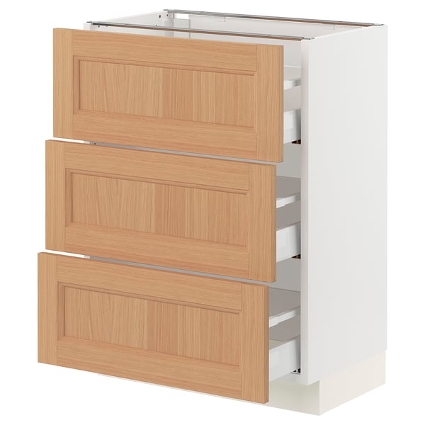 SEKTION / MAXIMERA Armoire inférieure 3 tiroirs, blanc/Vedhamn chêne, 24x15x30 "