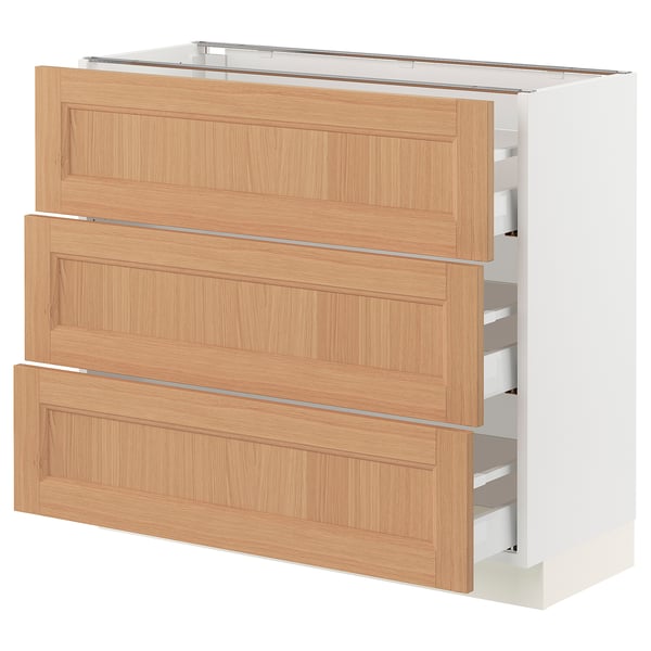SEKTION / MAXIMERA Armoire inférieure 3 tiroirs, blanc/Vedhamn chêne, 36x15x30 "