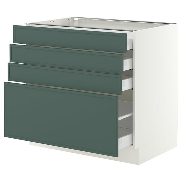 SEKTION / MAXIMERA Armoire inférieure 4 tiroirs, blanc/Aspudden gris-vert foncé, 36x24x30 "