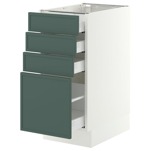 SEKTION / MAXIMERA Armoire inférieure 4 tiroirs, blanc/Aspudden gris-vert foncé, 15x24x30 "