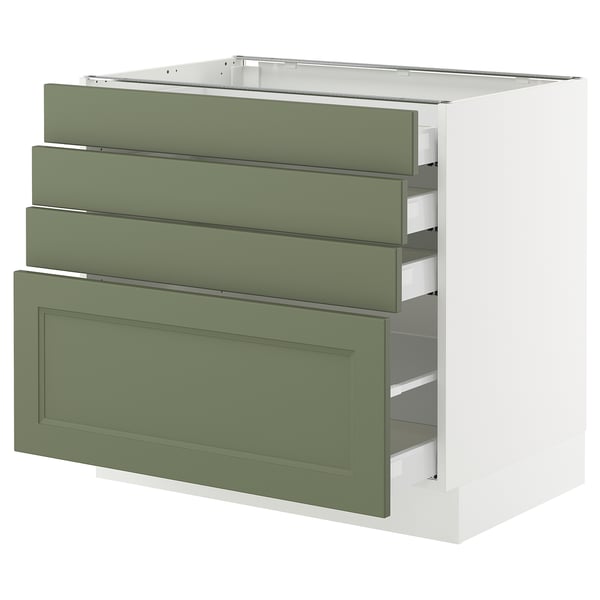 SEKTION / MAXIMERA Armoire inférieure 4 tiroirs, blanc/Axstad gris-vert, 36x24x30 "