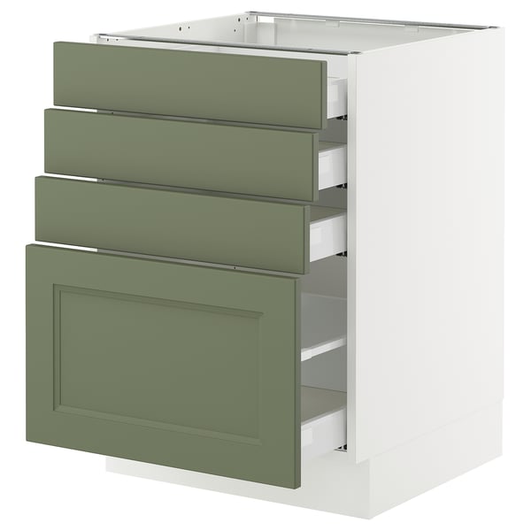 SEKTION / MAXIMERA Armoire inférieure 4 tiroirs, blanc/Axstad gris-vert, 24x24x30 "
