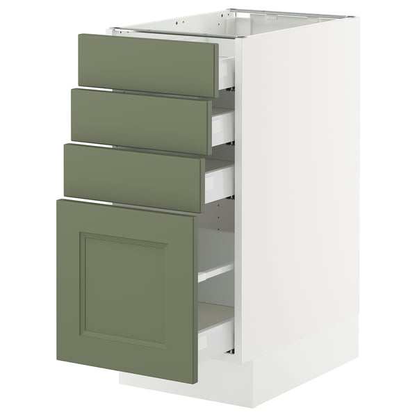 SEKTION / MAXIMERA Armoire inférieure 4 tiroirs, blanc/Axstad gris-vert, 15x24x30 "