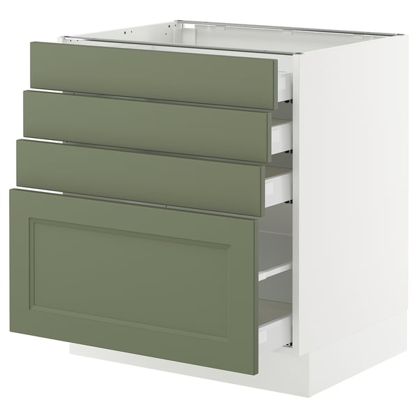 SEKTION / MAXIMERA Armoire inférieure 4 tiroirs, blanc/Axstad gris-vert, 30x24x30 "