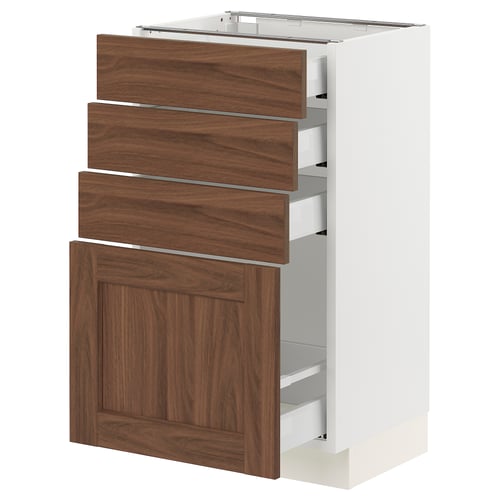 SEKTION / MAXIMERA Armoire inférieure 4 tiroirs, blanc Enköping/brun effet noyer, 18x15x30 "