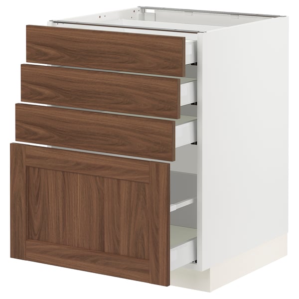 SEKTION / MAXIMERA Armoire inférieure 4 tiroirs, blanc Enköping/brun effet noyer, 24x24x30 "