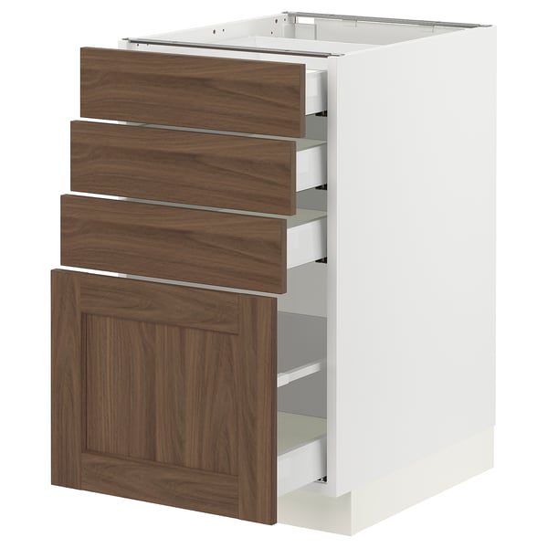 SEKTION / MAXIMERA Armoire inférieure 4 tiroirs, blanc Enköping/brun effet noyer, 18x24x30 "