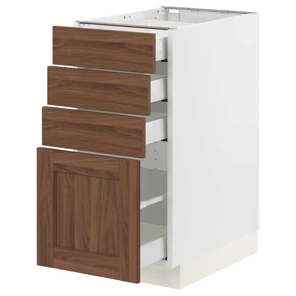 SEKTION / MAXIMERA Armoire inférieure 4 tiroirs, blanc Enköping/brun effet noyer, 15x24x30 "