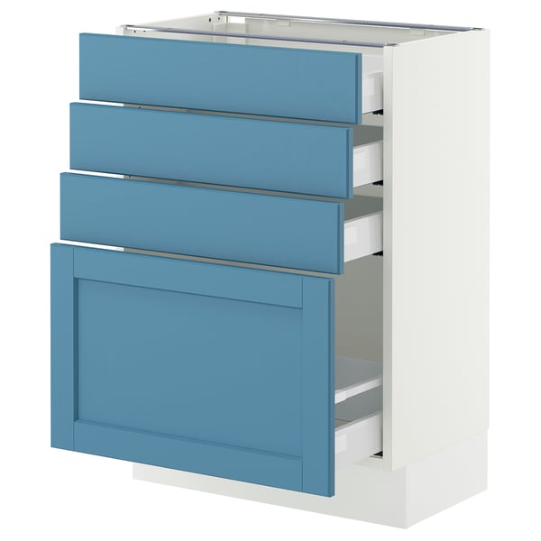 SEKTION / MAXIMERA Armoire inférieure 4 tiroirs, blanc/Lerhyttan bleu, 24x15x30 "