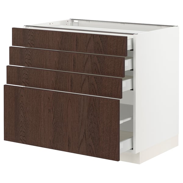 SEKTION / MAXIMERA Armoire inférieure 4 tiroirs, blanc/Sinarp brun, 36x24x30 "