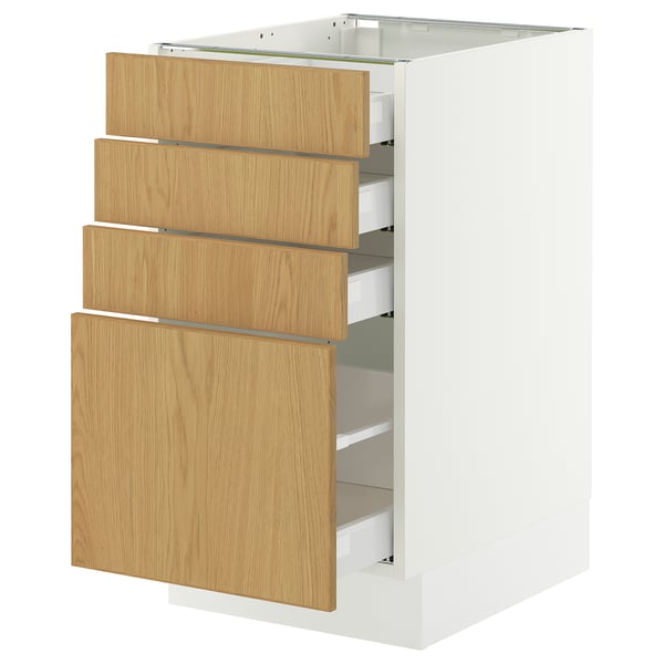 SEKTION / MAXIMERA Armoire inférieure 4 tiroirs, blanc/Sinarp chêne plaqué, 18x24x30 "