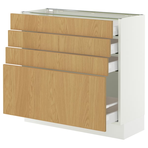 SEKTION / MAXIMERA Armoire inférieure 4 tiroirs, blanc/Sinarp chêne plaqué, 36x15x30 "