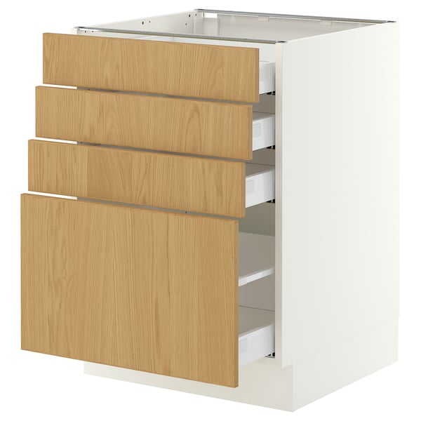 SEKTION / MAXIMERA Armoire inférieure 4 tiroirs, blanc/Sinarp chêne plaqué, 24x24x30 "