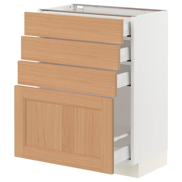 SEKTION / MAXIMERA Armoire inférieure 4 tiroirs, blanc/Vedhamn chêne, 24x15x30 "