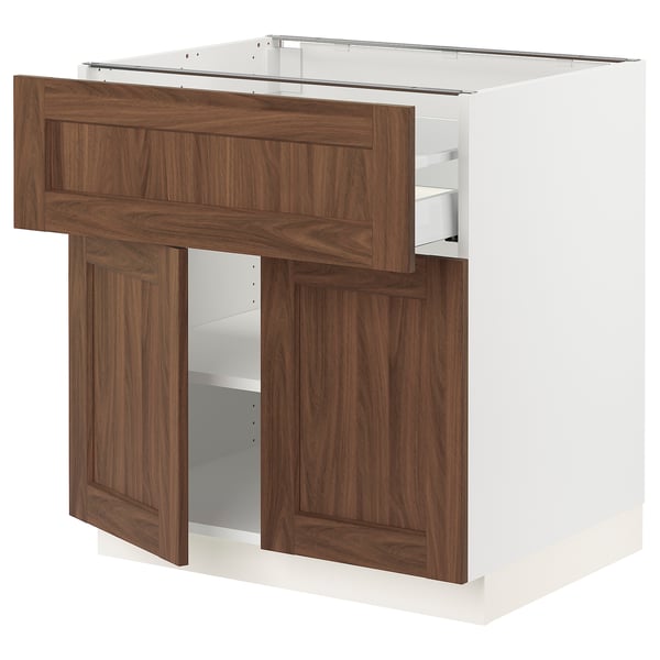 SEKTION / MAXIMERA Armoire inférieure av tir/2 prtes, blanc Enköping/brun effet noyer, 30x24x30 "