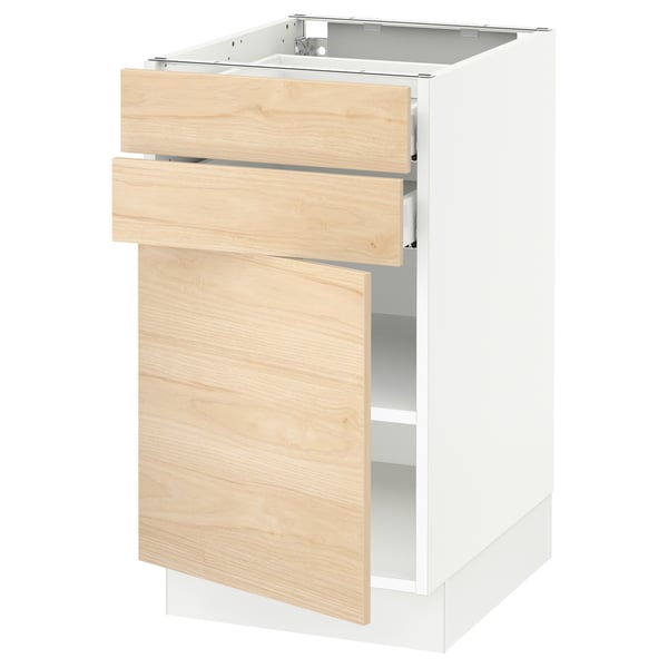 SEKTION / MAXIMERA Armoire inférieure pte/2 tir, blanc/Askersund effet frêne clair, 18x24x30 "