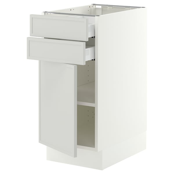 SEKTION / MAXIMERA Armoire inférieure pte/2 tir, blanc/Aspudden gris clair, 15x24x30 "