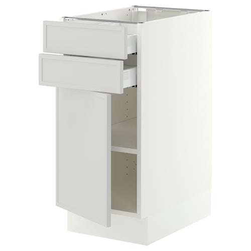 SEKTION / MAXIMERA Armoire inférieure pte/2 tir, blanc/Aspudden gris clair, 15x24x30 "