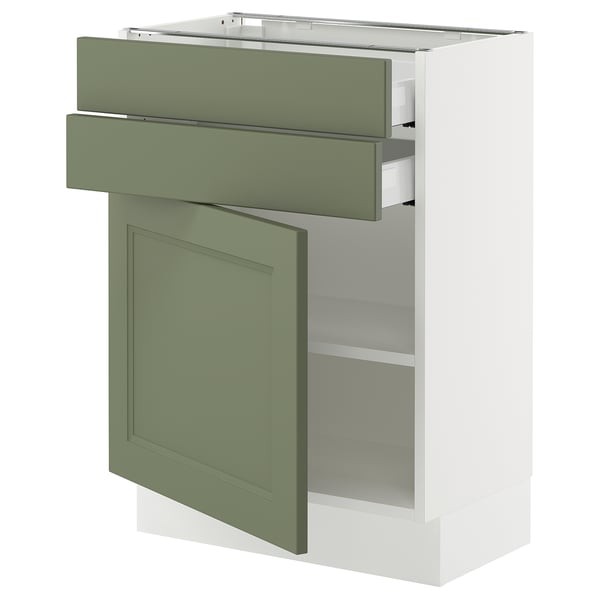 SEKTION / MAXIMERA Armoire inférieure pte/2 tir, blanc/Axstad gris-vert, 24x15x30 "