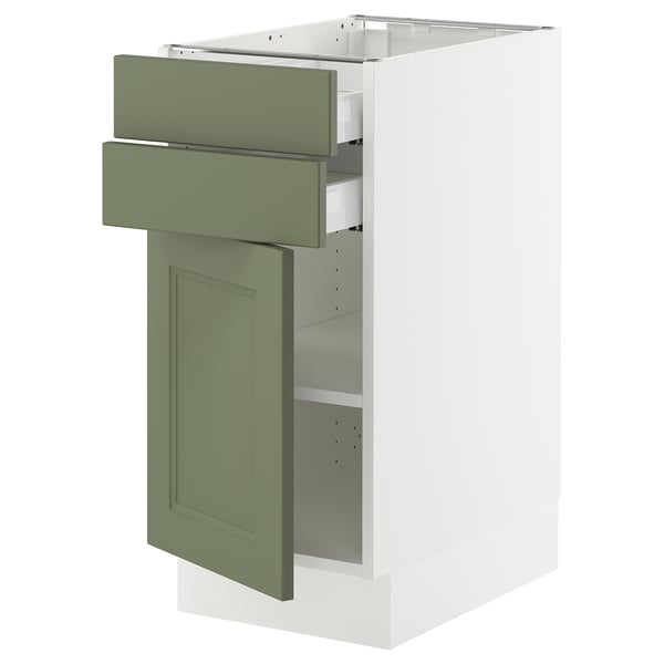 SEKTION / MAXIMERA Armoire inférieure pte/2 tir, blanc/Axstad gris-vert, 15x24x30 "