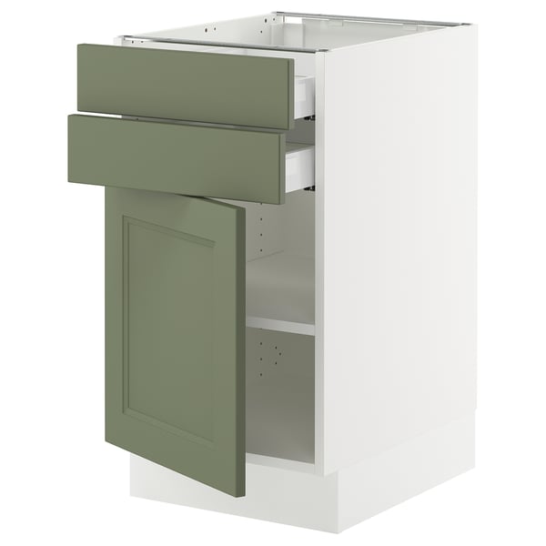 SEKTION / MAXIMERA Armoire inférieure pte/2 tir, blanc/Axstad gris-vert, 18x24x30 "