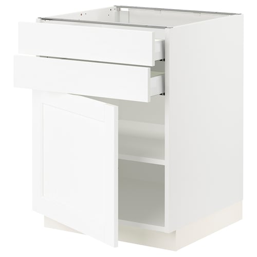 SEKTION / MAXIMERA Armoire inférieure pte/2 tir, blanc Enköping/blanc effet bois, 24x24x30 "